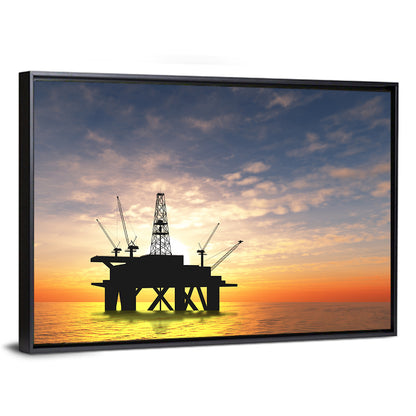 Sunset Oil Rig Silhouette Wall Art