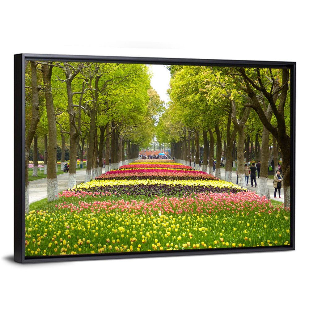 Tree-lined Tulip Garden Path Wall Art