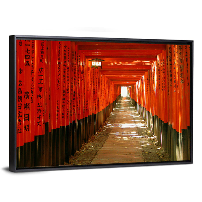 Fushimi Inari Torii Tunnel Wall Art as a framed canvas