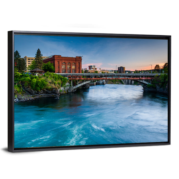 Spokane River at Twilight Wall Art as a framed canvas