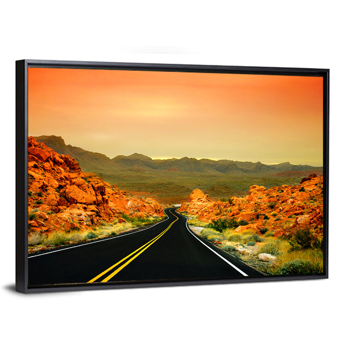 Valley of Fire Ii Road at Sunset Wall Art as a framed canvas