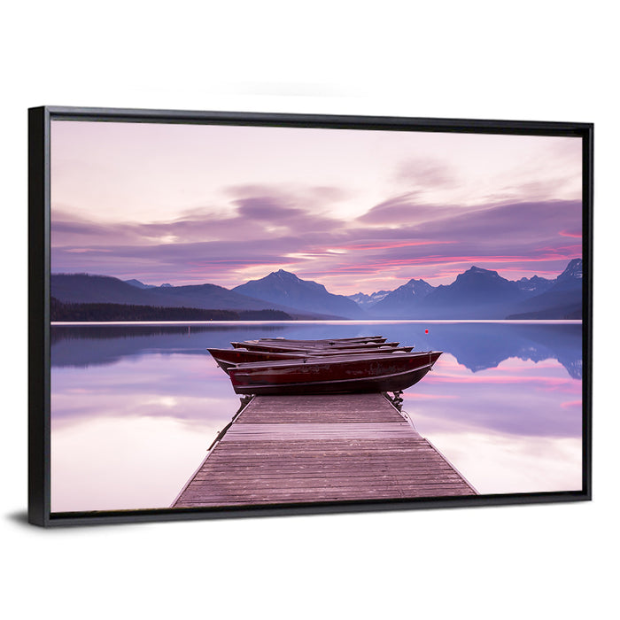Lake Mcdonald Sunset Dock Wall Art as a framed canvas