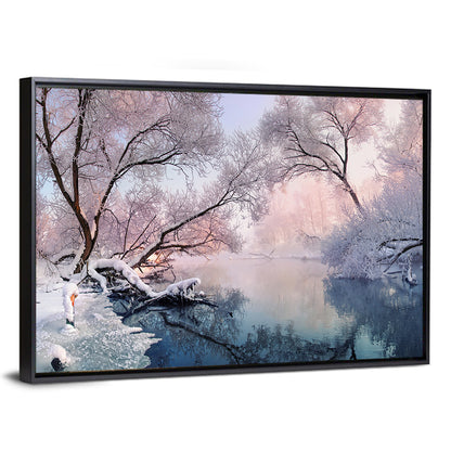 Snowy Lake Morning Mist Wall Art