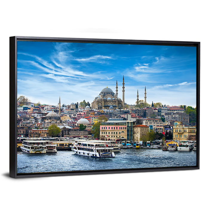 Süleymaniye Mosque Over Golden Horn Wall Art as a framed canvas