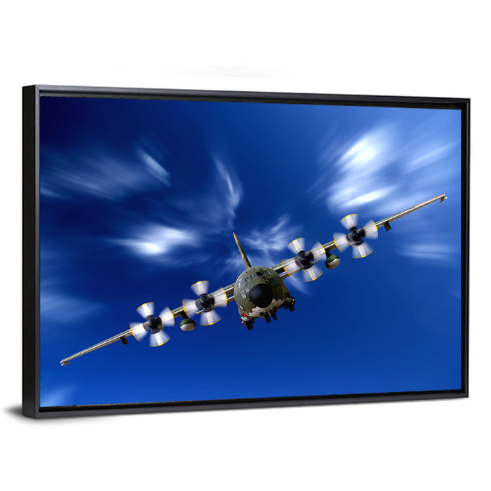 C-130 Head-on Camo Transport Wall Art as a framed canvas