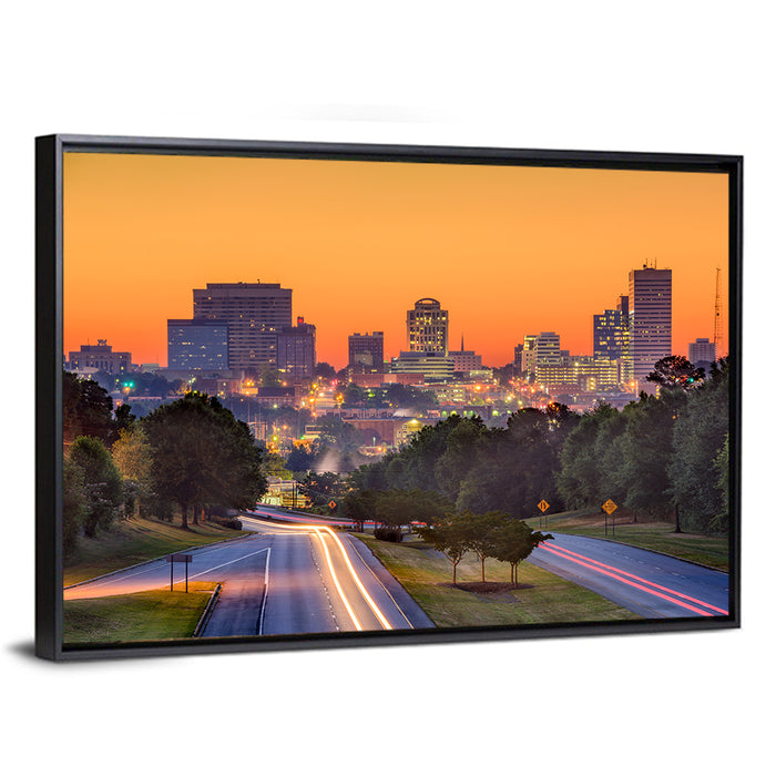 Jackson Downtown Skyline Wall Art as a framed canvas