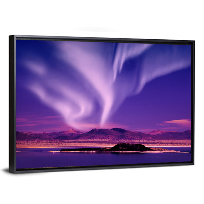 Northern Lights Over Island Wall Art as a framed canvas