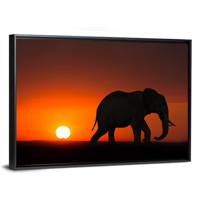 Sunset Elephant Silhouette Wall Art as a framed canvas