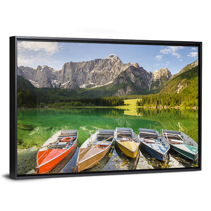 Five Boats at Lago Superiore Di Fusine Wall Art