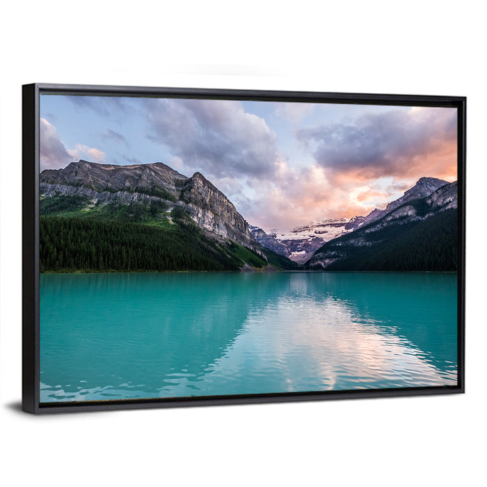 Turquoise Sunset at Lake Louise Wall Art as a framed canvas