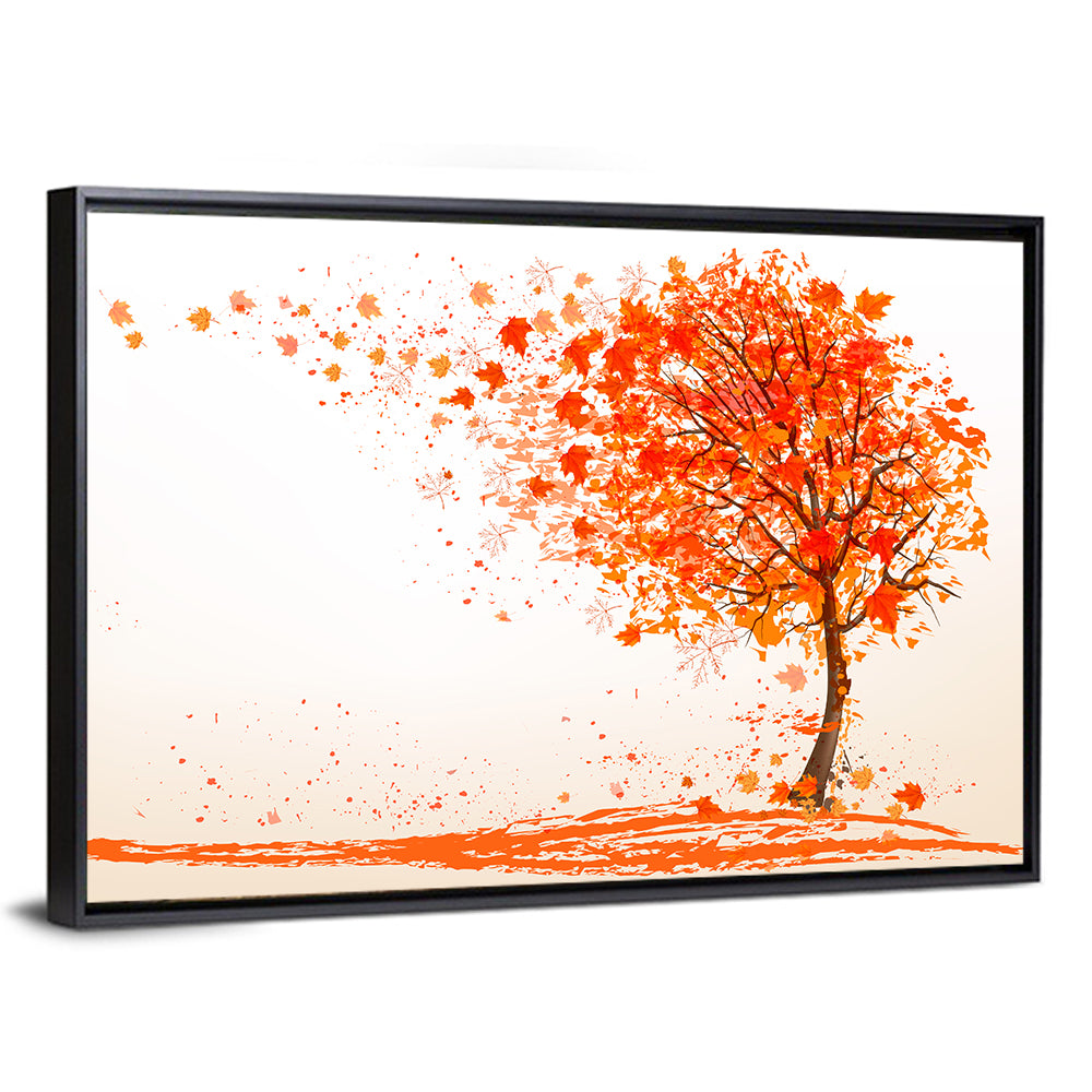 Autumn Tree with Falling Leaves Wall Art