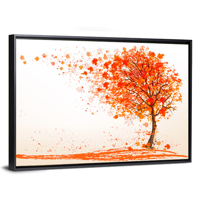Autumn Tree with Falling Leaves Wall Art as a framed canvas