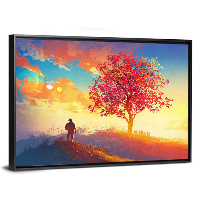 Autumn Tree with Silhouettes Wall Art as a framed canvas