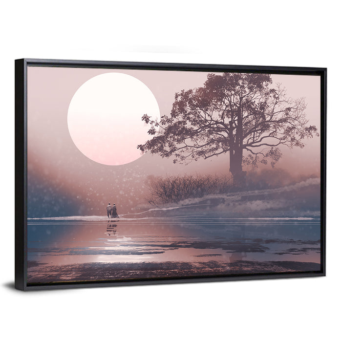 Couple Under Supermoon Wall Art as a framed canvas