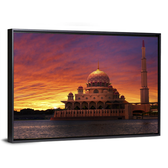 Putra Mosque at Sunset Wall Art as a framed canvas