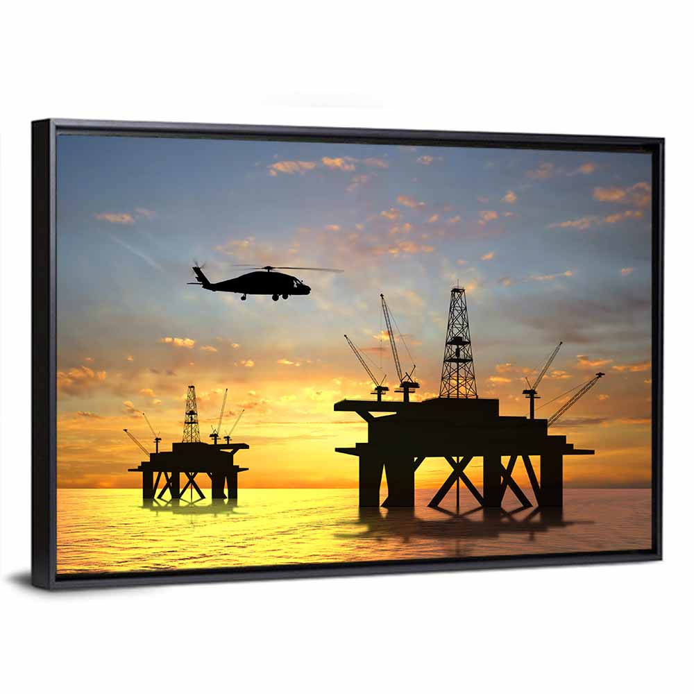 Offshore Oil Rig Sunset Silhouette Wall Art