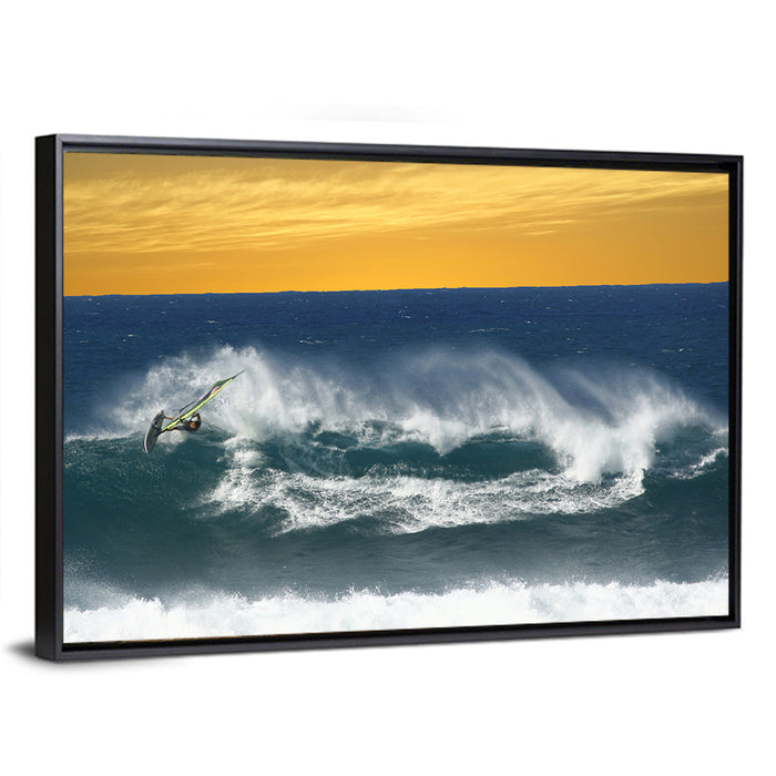 Windsurfer at Golden Wave Wall Art as a framed canvas