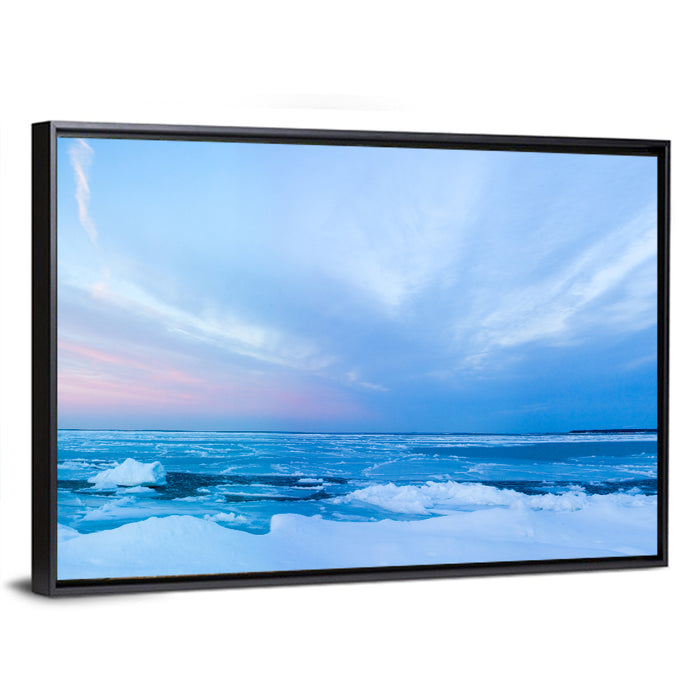 Frozen Blue Seascape Wall Art as a framed canvas