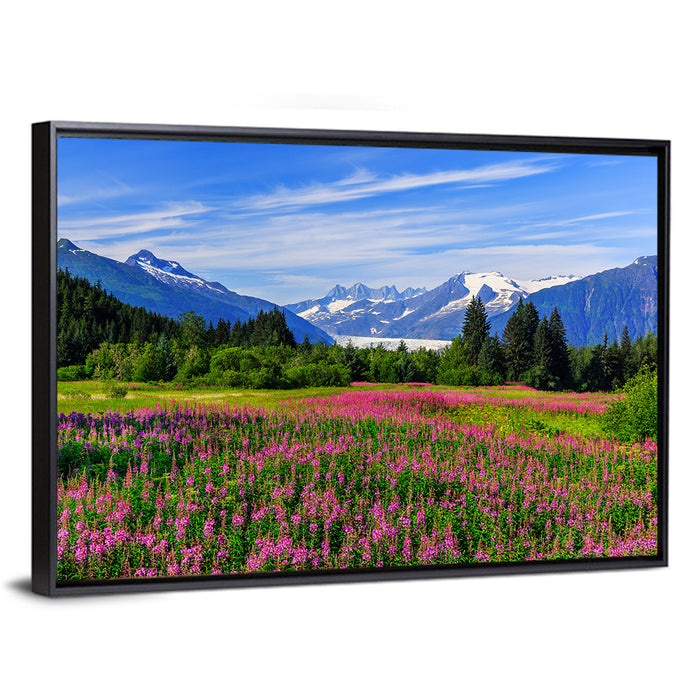 Juneau Meadow with Mendenhall Glacier Wall Art as a framed canvas