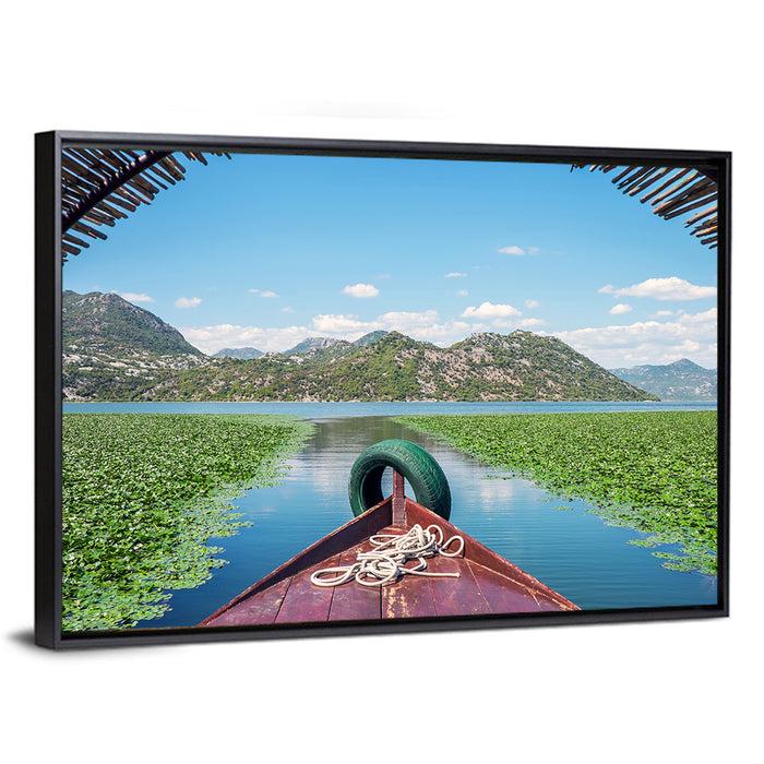 Bow of a Boat at Shkodra Lake Wall Art as a framed canvas
