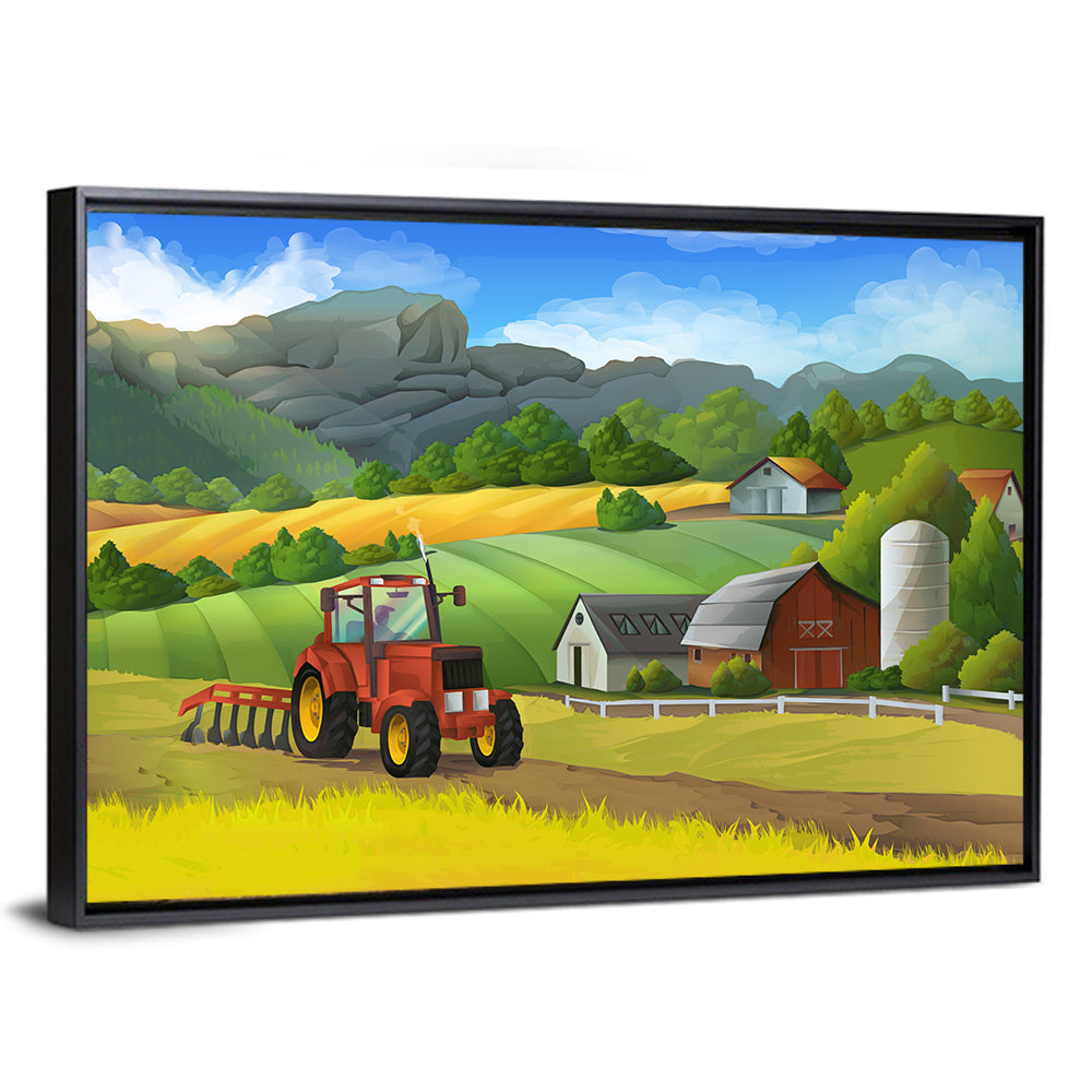 Red Tractor Farm Landscape Wall Art