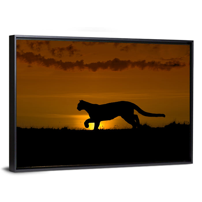 Cougar Silhouette at Sunset Wall Art as a framed canvas