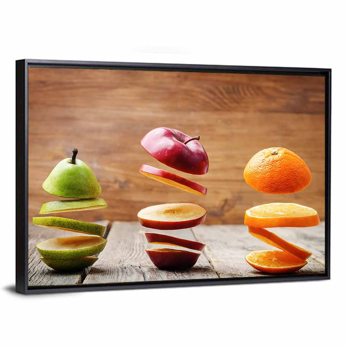 Floating Sliced Fruit Row Wall Art as a framed canvas
