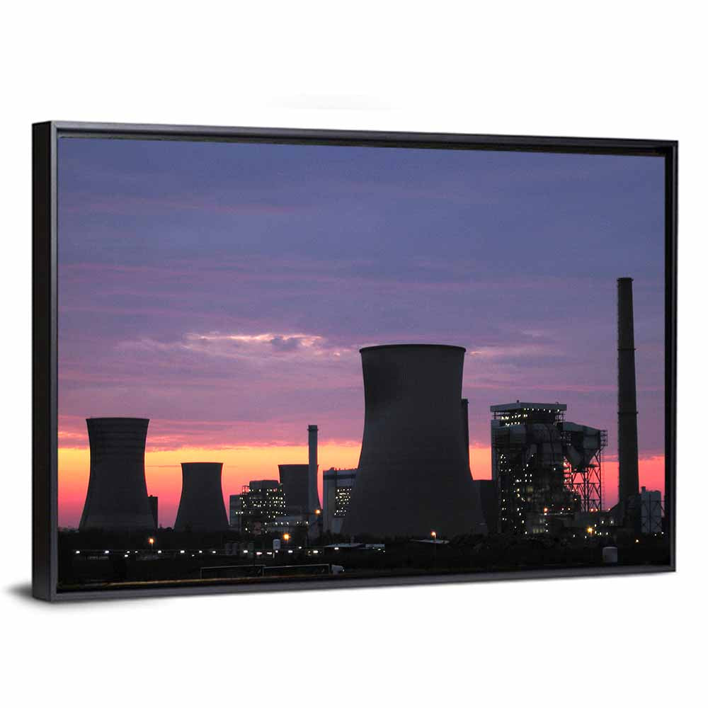 Coal Power Plant Sunset Silhouette Wall Art
