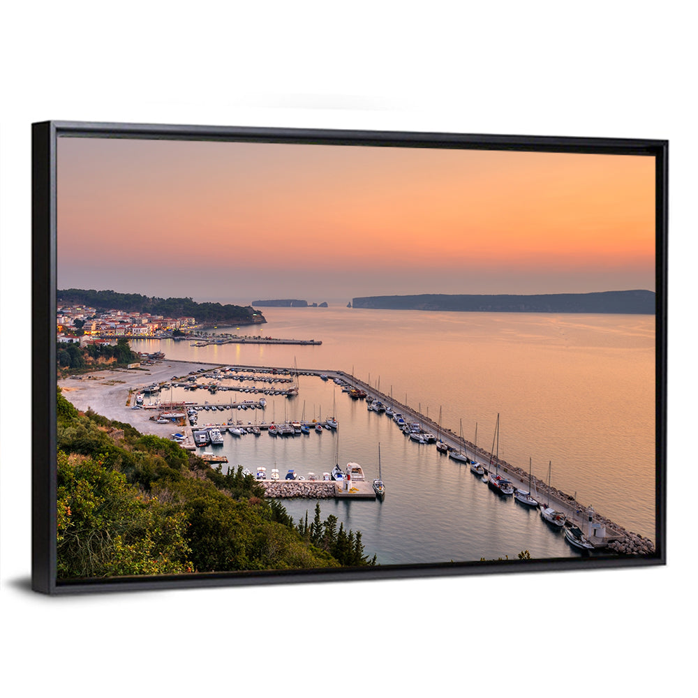 Pylos Harbor Lighthouse Sunset Wall Art