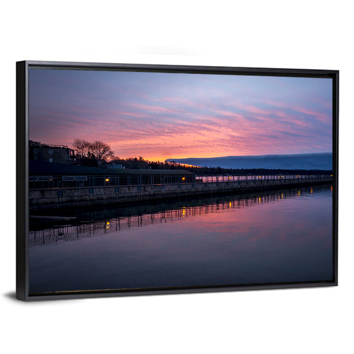 Skaneateles Lake Pier at Dusk Wall Art as a framed canvas