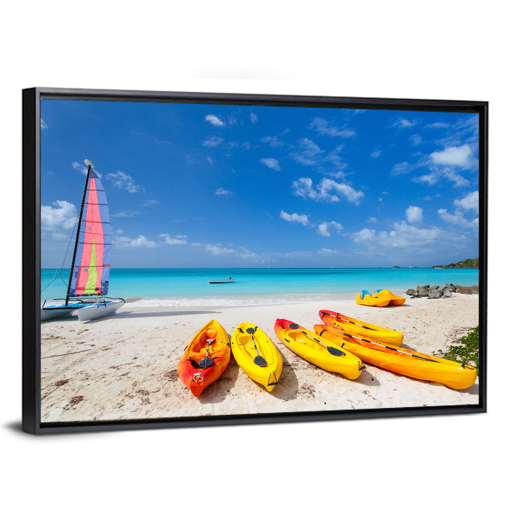 Yellow Kayaks on Tropical Beach Wall Art