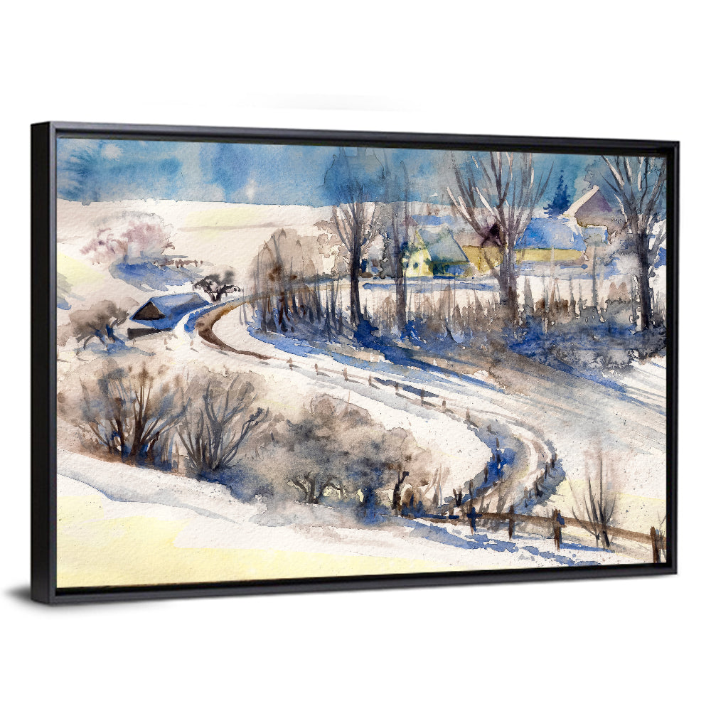 Snowy Village Road Wall Art