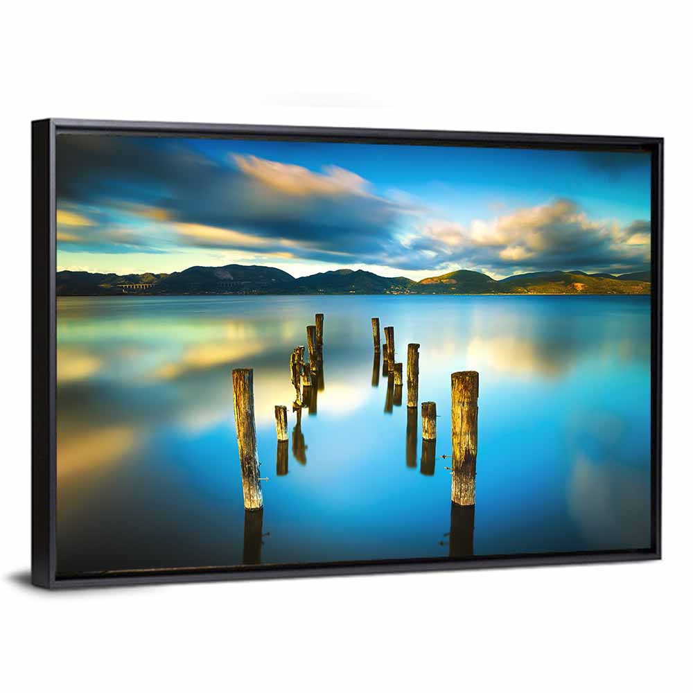 Golden Hour Pier on Lake Wall Art