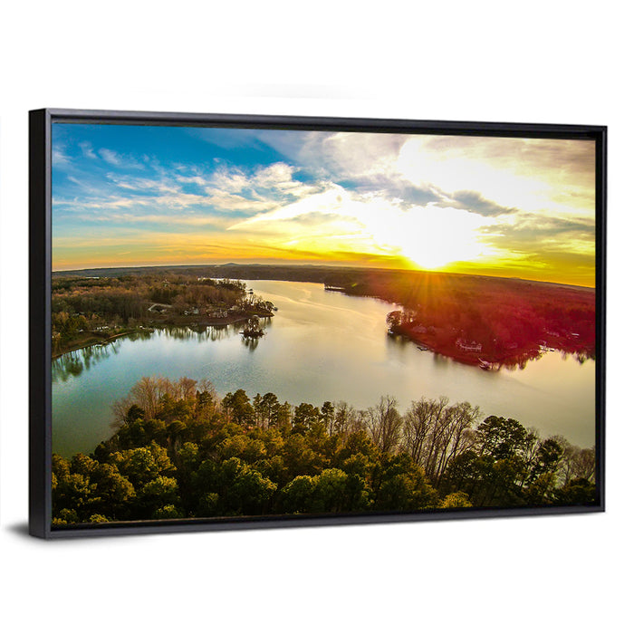 Lake Wylie Golden Sunset Wall Art as a framed canvas