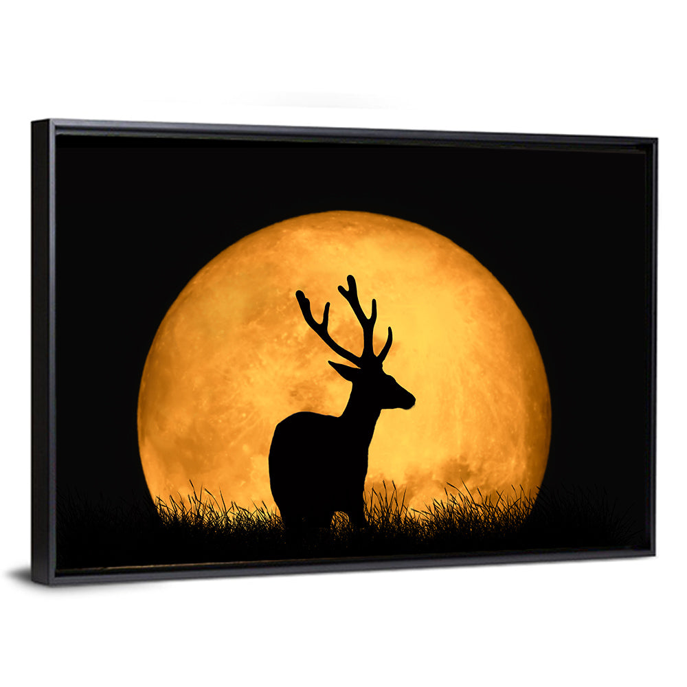 Buck Silhouette Under Red Moon Wall Art