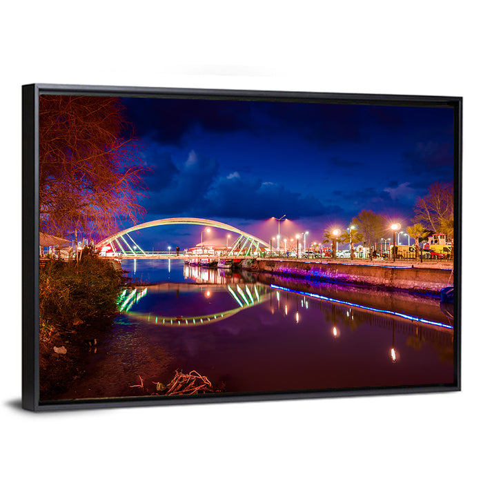 Lovers Bridge Nightscape Wall Art as a framed canvas