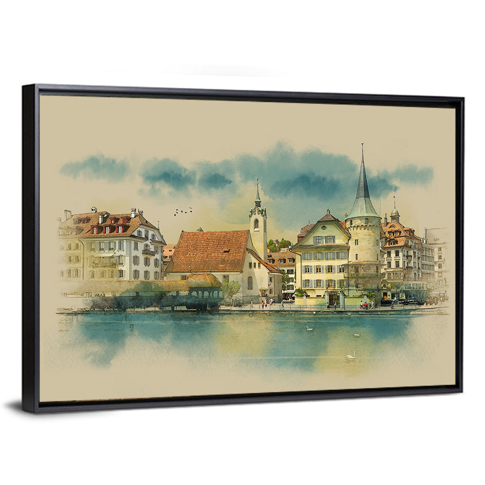 Lucerne Waterfront Sketch Wall Art