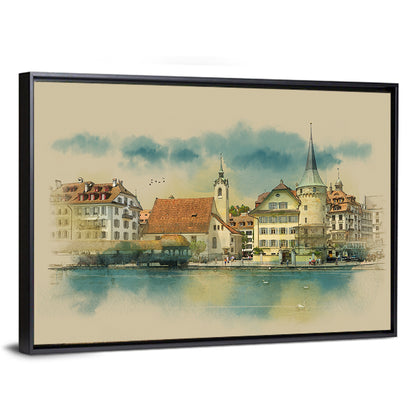 Lucerne Waterfront Sketch Wall Art