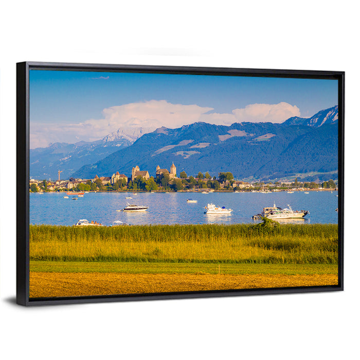 Rapperswil Castle Over Lake Zurich Wall Art as a framed canvas