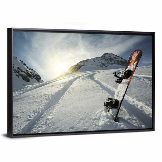 Snowboard on Snow-covered Mountain Slope Wall Art