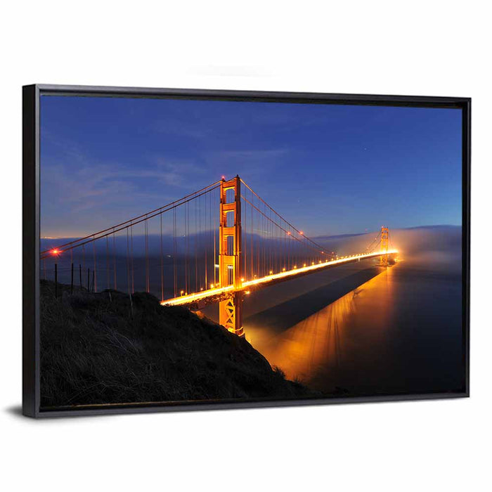 Golden Gate Bridge at Night Wall Art as a framed canvas