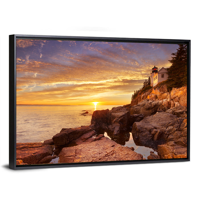 Bass Harbor Head Light at Sunset Wall Art as a framed canvas