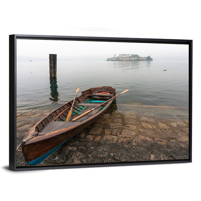 Rowboat on Lake Orta Wall Art as a framed canvas