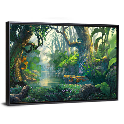 Sunlit Jungle River Wall Art