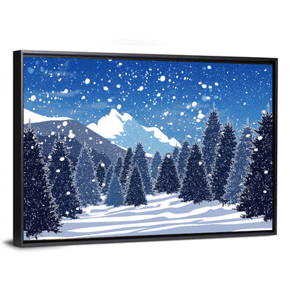 Snowy Evergreen Forest Illustration Wall Art