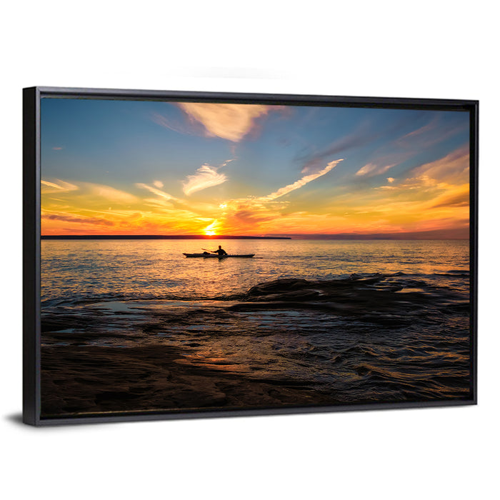 Lake Superior Sunset Wall Art as a framed canvas
