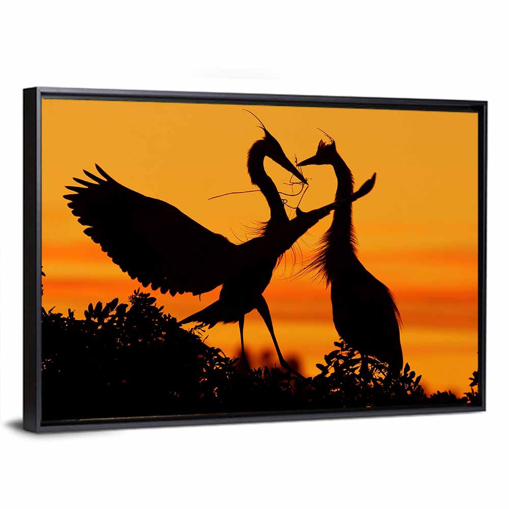 Heron Pair at Sunset Wall Art