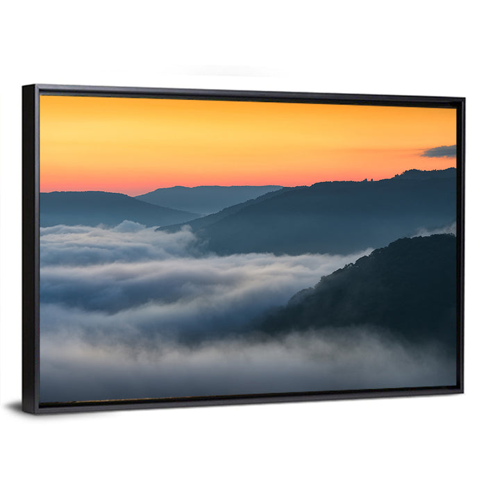 Foggy Mountains West Virginia Wall Art as a framed canvas