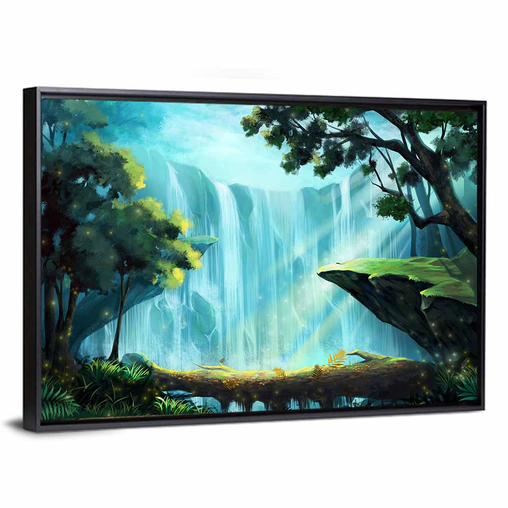 Enchanted Forest Waterfall Illustration Wall Art