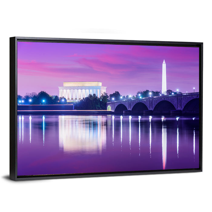 Purple Twilight Washington D.c. Skyline Wall Art as a framed canvas